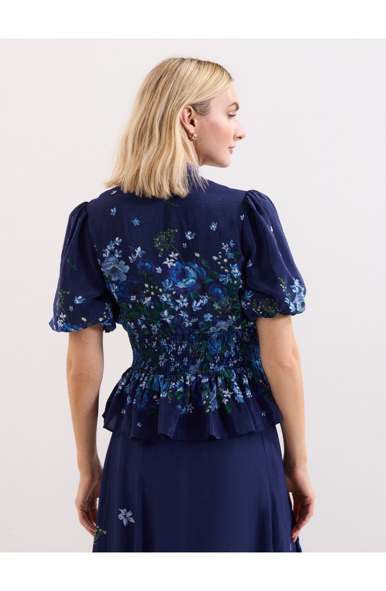 Phase Eight Safa Puff Sleeve Floral Blouse, Alternate, color, Navy