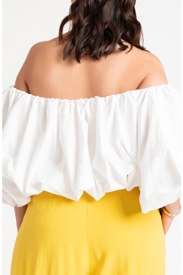 Off the Shoulder Bubble Crop Top, Alternate, color, WHITE