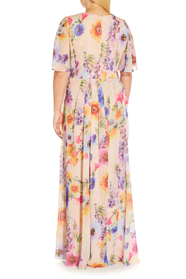 Floral Print Chiffon Gown, Alternate, color, PRALINE MULTI