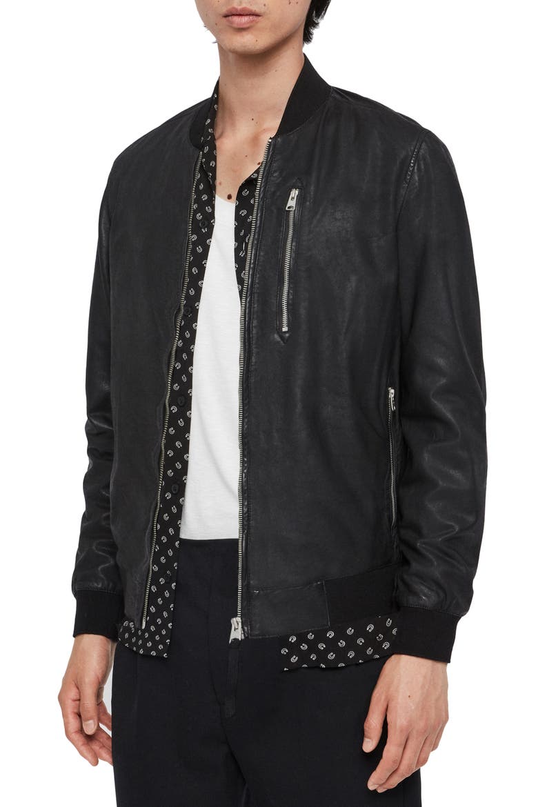 Kino Leather Bomber Jacket, Alternate, color, BLACK