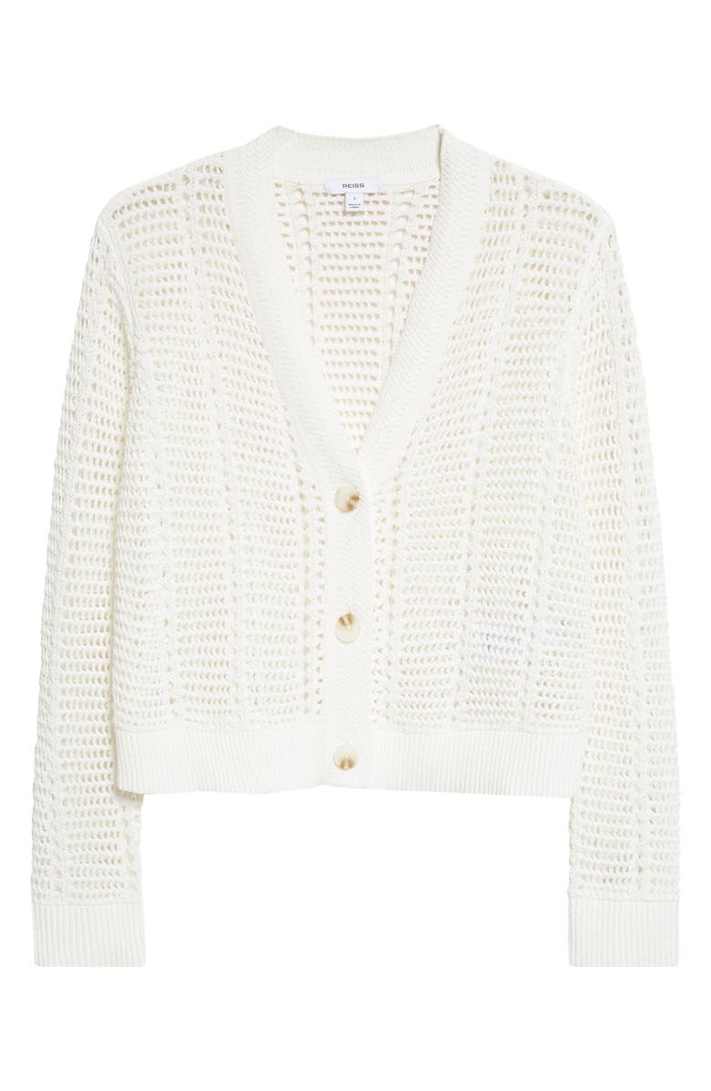 Reiss Star Open Stitch Cotton Blend Cardigan, Main, color, Ivory