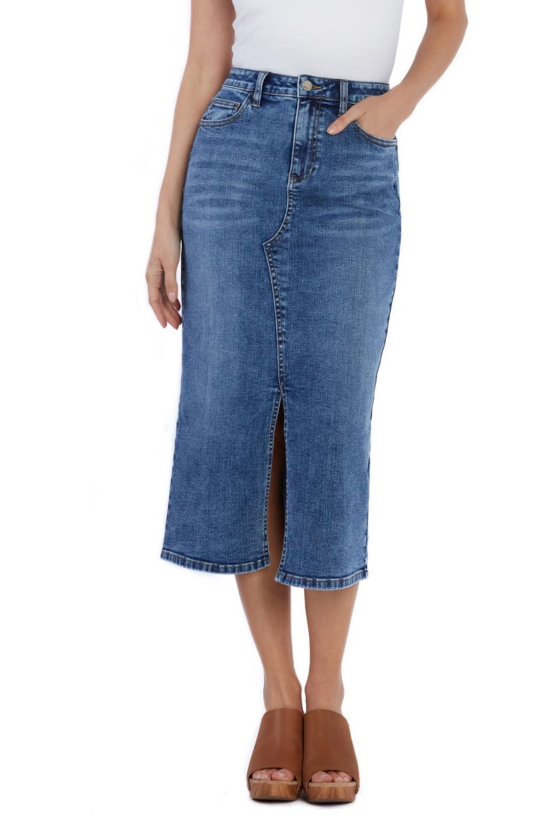 Lucy Denim Midi Skirt, Main, color, RICH BLUE
