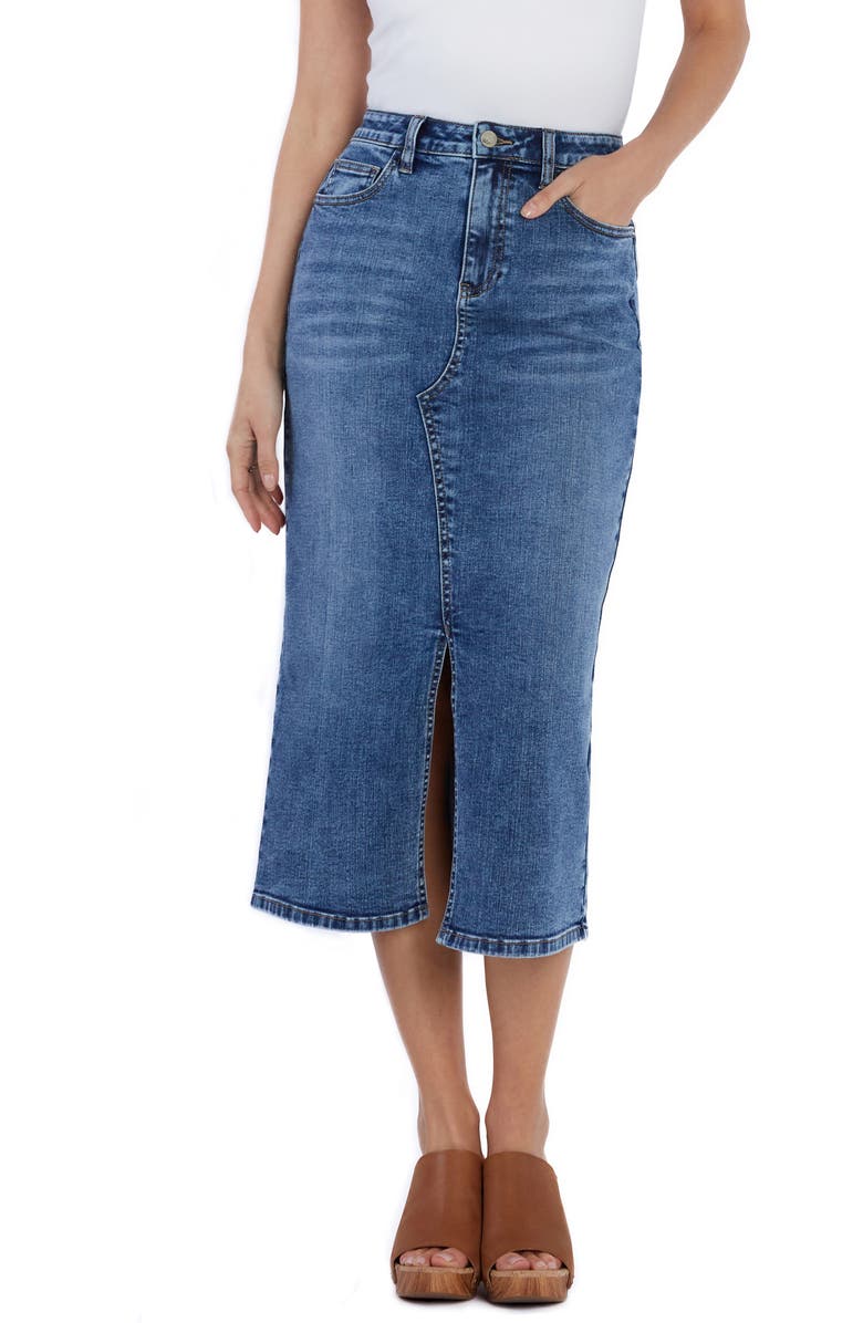 Wash Lab Denim Lucy Denim Midi Skirt, Main, color, Rich Blue