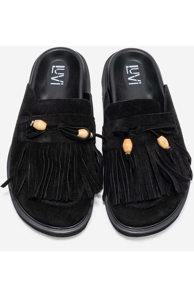 Forever & Always Shoes Carol Tassel Leather Mule, Alternate, color, Black Suede Leather