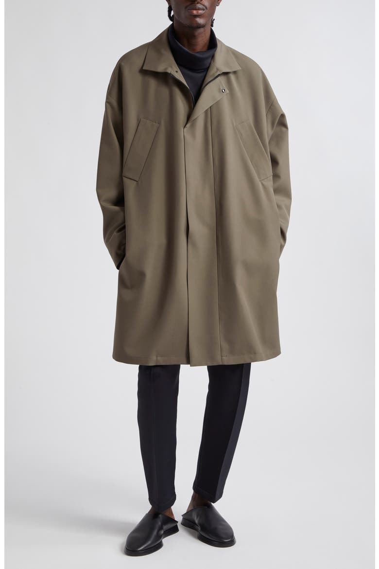 Virgin Wool Crepe Three-Quarter Length Trench Coat, Alternate, color, 206 - WOOD