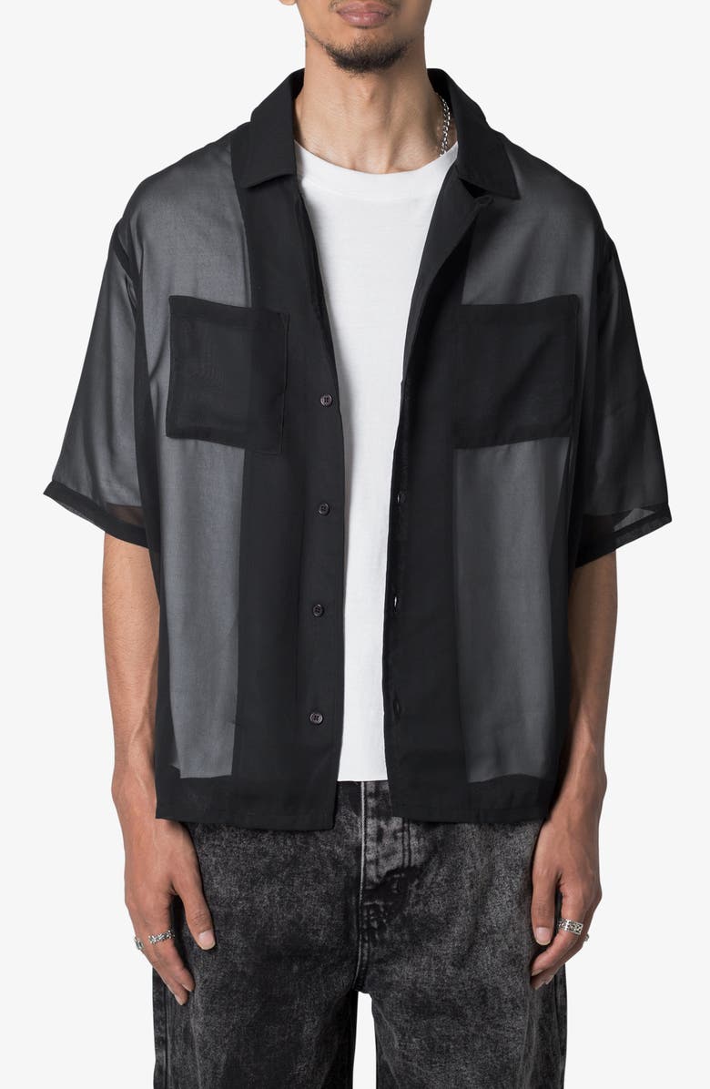 mnml Oversize Sheer Camp Shirt, Main, color, Black
