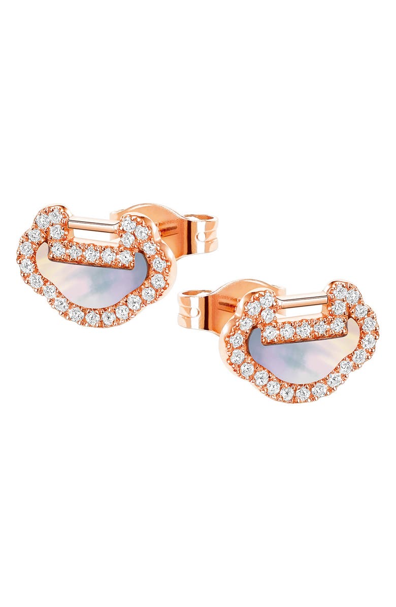 Qeelin Petite Yu Yi Mother-of-Pearl & Diamond Stud Earrings, Main, color, 