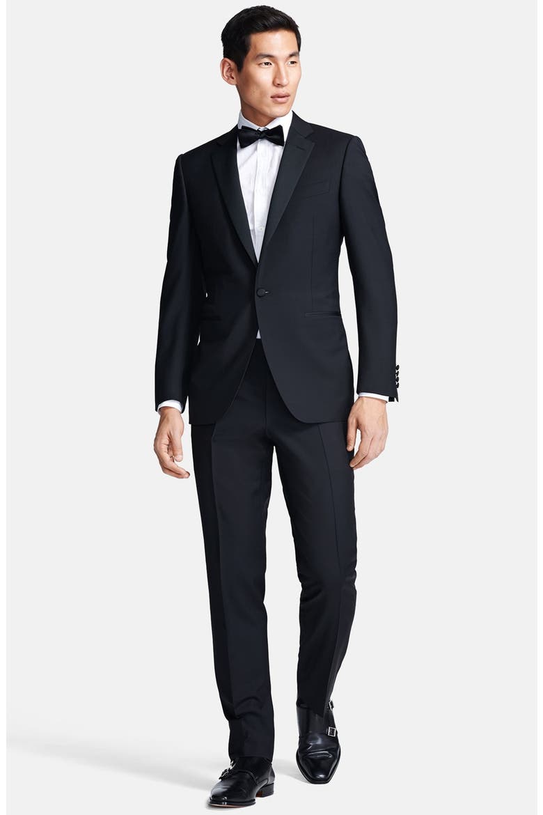 Trim Fit Wool/Mohair Tuxedo, Main, color, BLACK