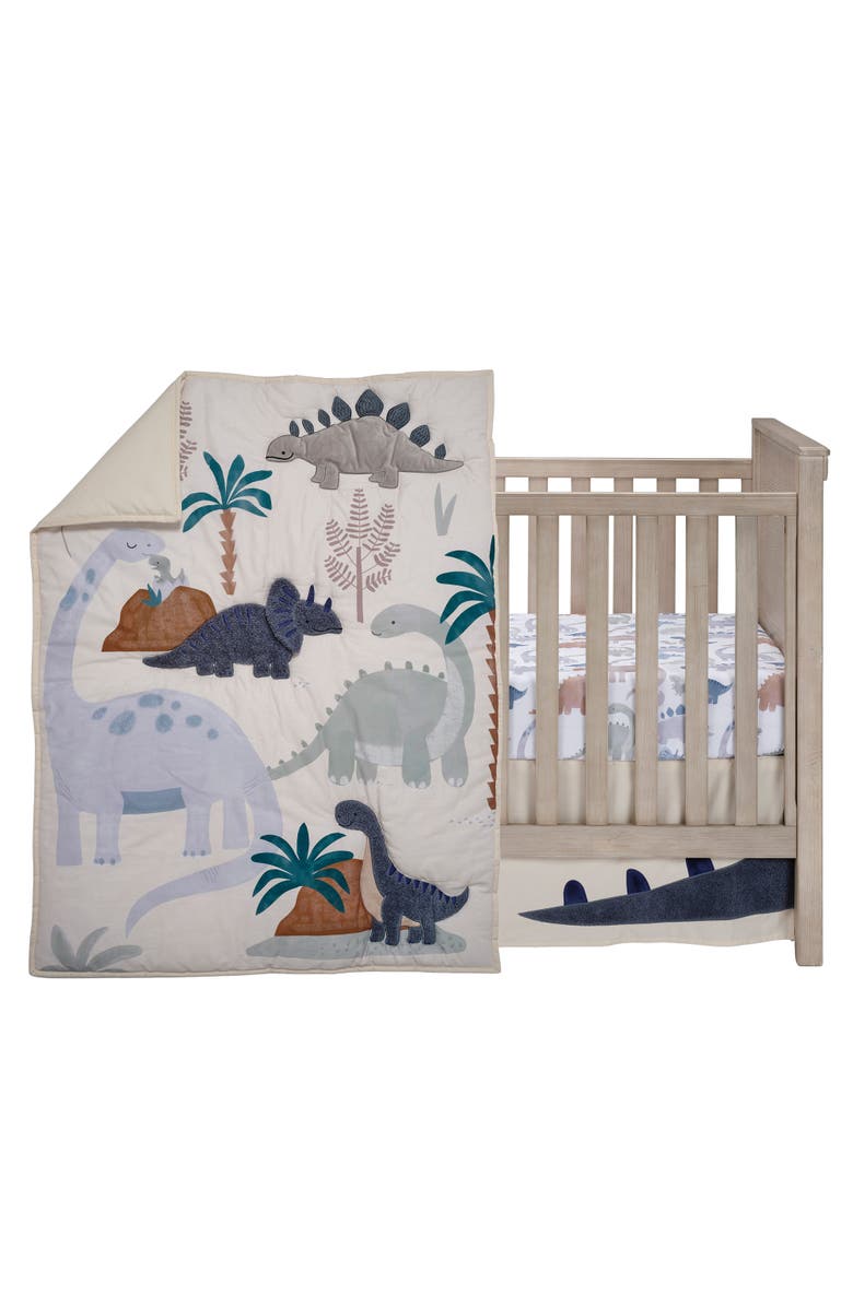 Lambs & Ivy Dino-Might 3-Piece Baby Crib Bedding Set, Main, color, Blue