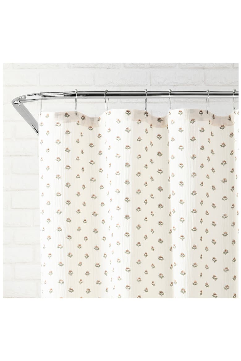Block Print Gauze Shower Curtain, Alternate, color, MULTI