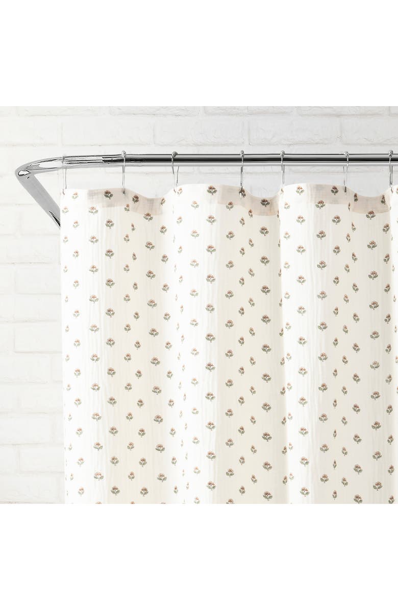 Peri Home Block Print Gauze Shower Curtain, Alternate, color, Ivory Multi