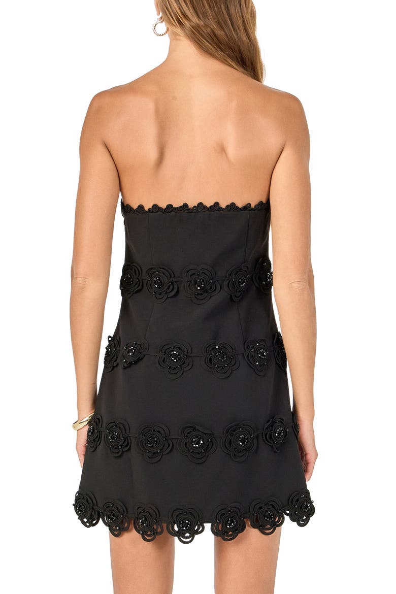 Floral Appliqué Sequin Strapless Minidress, Alternate, color, BLACK