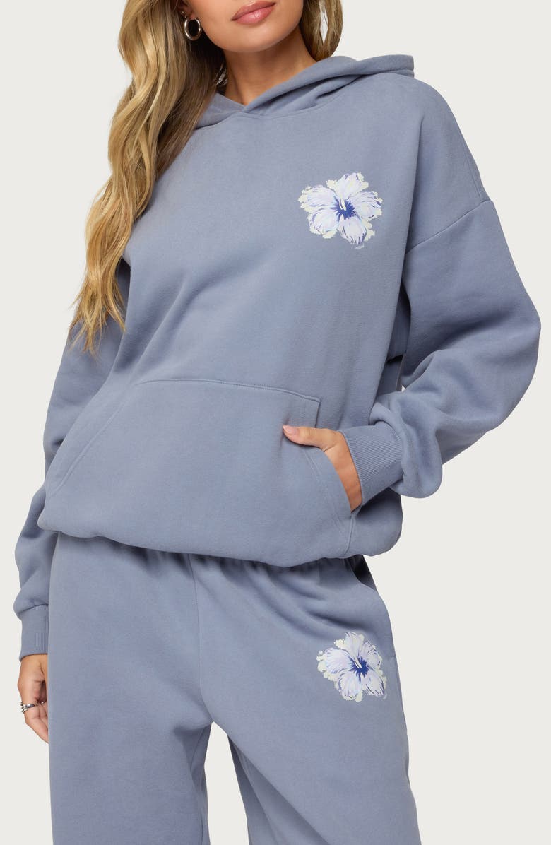 EDIKTED Tropical Bloom Hoodie, Main, color, Blue