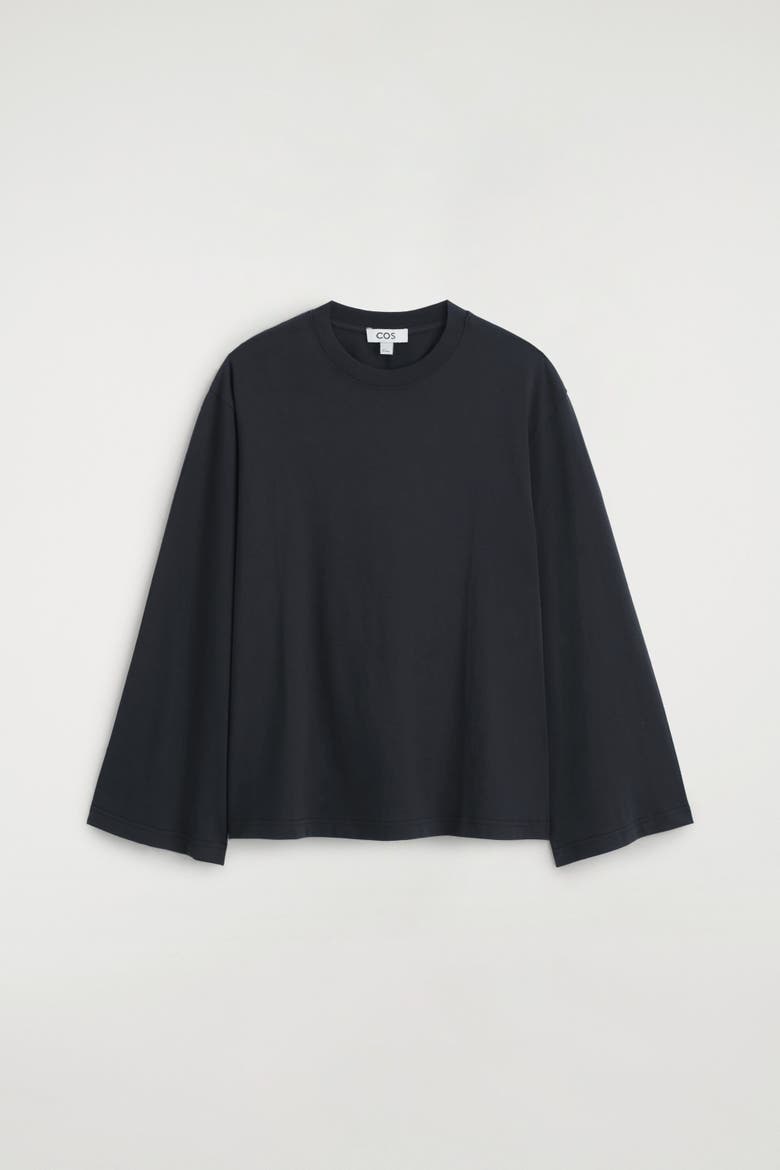Brushed-Cotton Long-Sleeved T-Shirt, Alternate, color, BLACK