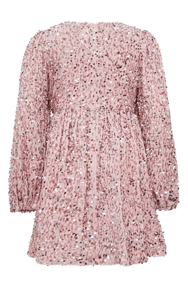 Bardot Junior Kids' Sequin Velour Bow Long Sleeve Dress, Alternate, color, 