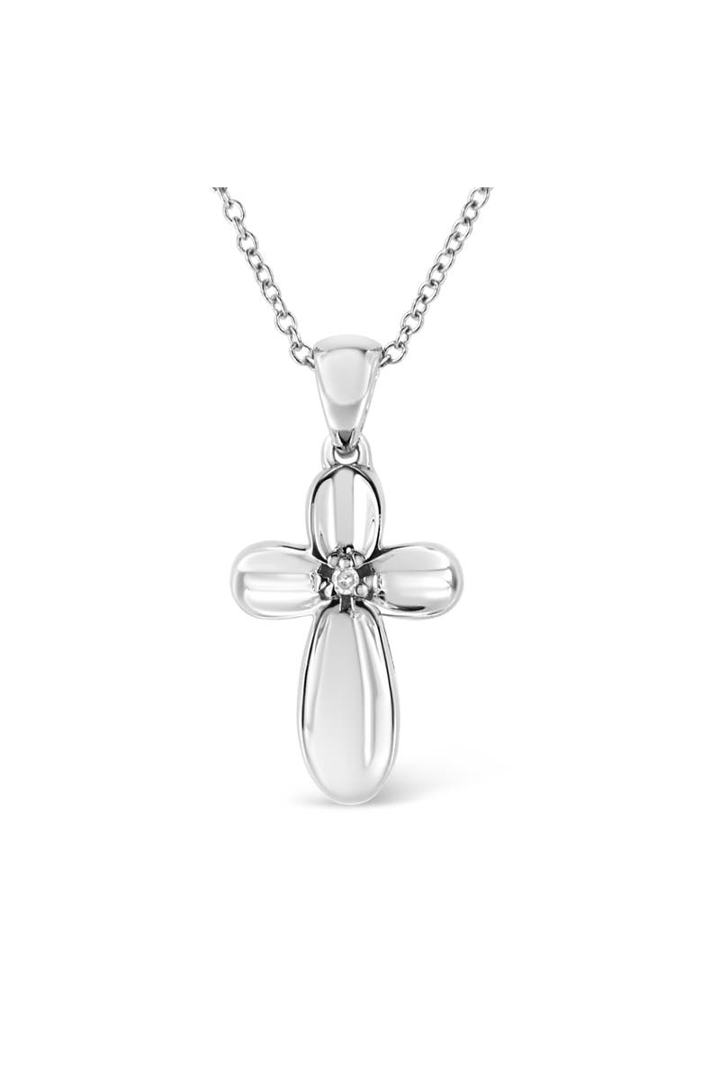 Haus of Brilliance .925 Sterling Silver Prong-Set Diamond Accent Floral Cross Pendant Necklace, Main, color, White