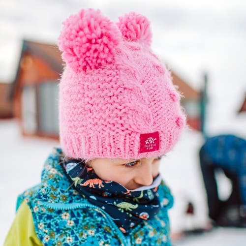 Turtle Fur Kids Fluff Balls Pom Pom Winter Hat In White