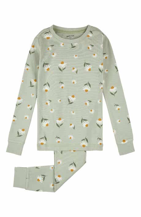 Petit Lem Kids' Floral Print Glow in the Dark Fitted Two-Piece Organic Cotton Rib Pajamas