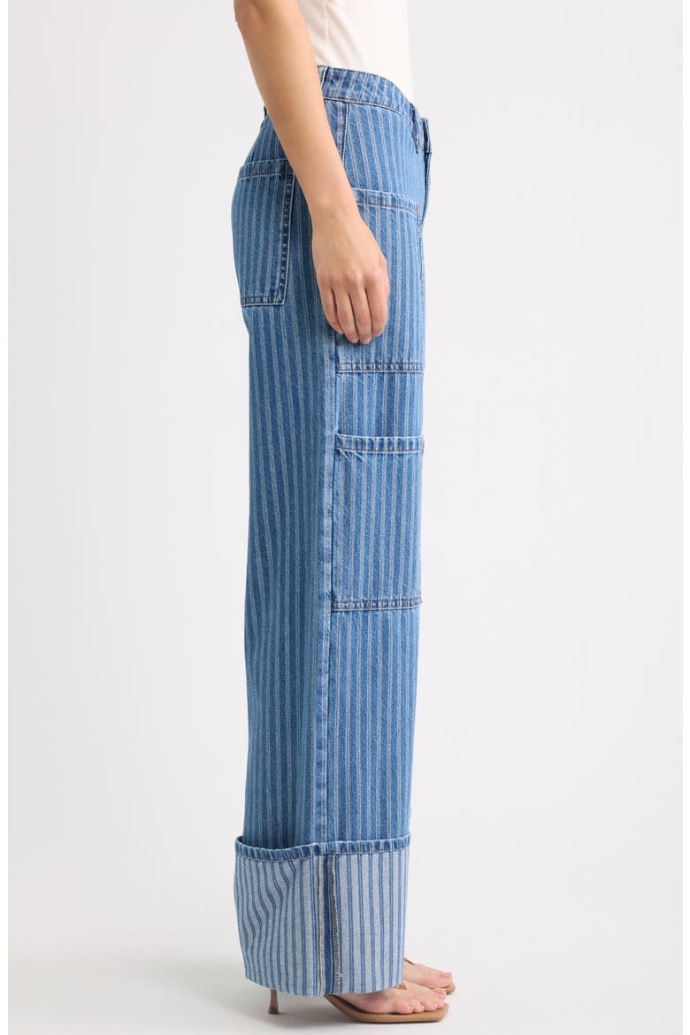 Striped Jacquard Wide Leg Cargo Jeans, Alternate, color, LIGHT WASH