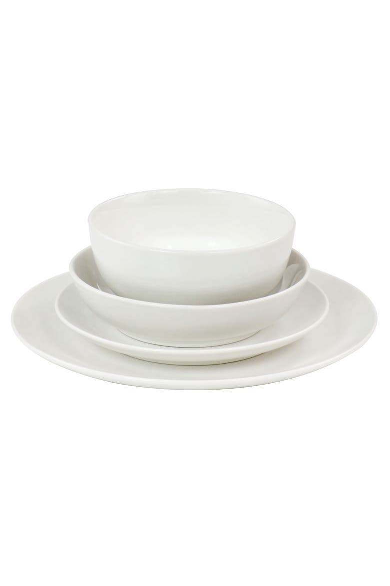 Camellia 16 Piece Porcelain Double Bowl Dinnerware Set, Alternate, color, White