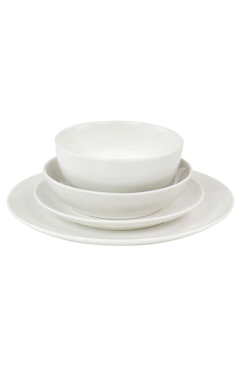 Elama Camellia 16 Piece Porcelain Double Bowl Dinnerware Set, Alternate, color, White