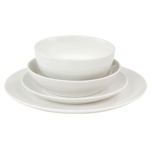 Elama Camellia 16 Piece Porcelain Double Bowl Dinnerware Set In White