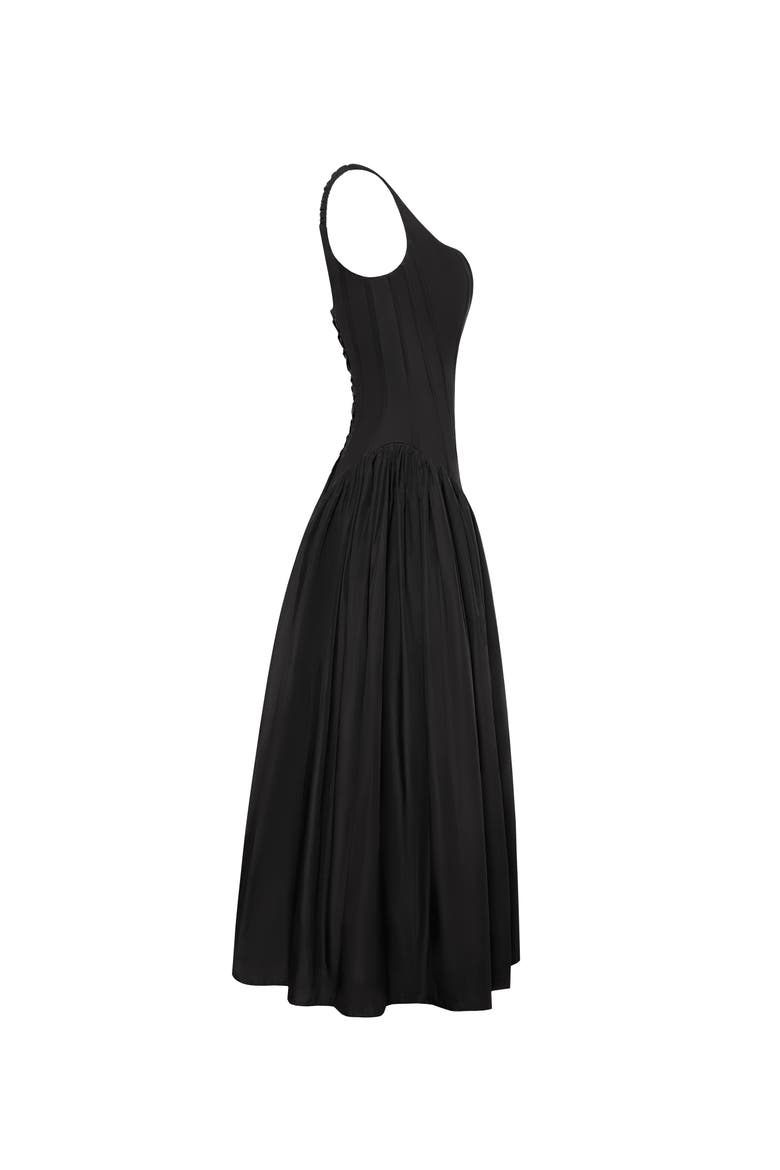 Structured Corset Midi Formal Occasion Dress in Black, Alternate, color, Black