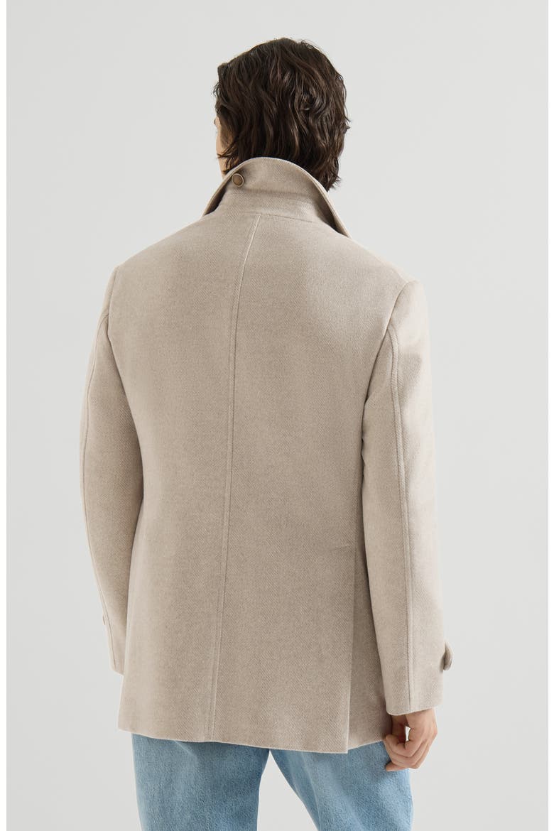 Cashmere chevron flannel four-pocket pea coat, Alternate, color, Sand