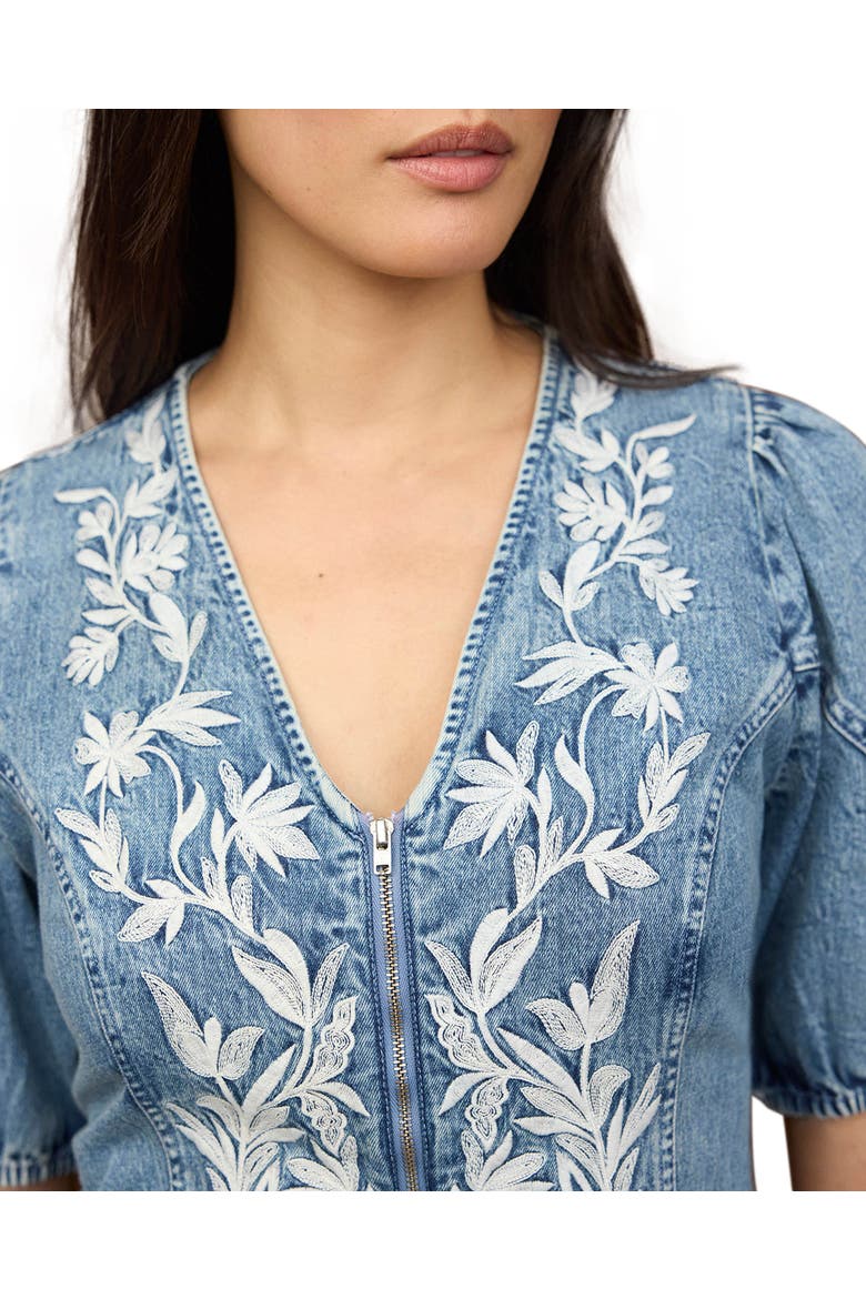 Embroidered Denim Mini Dress, Alternate, color, Blue