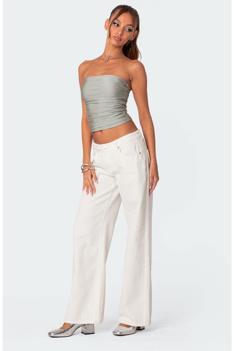 Maxeen Shiny Ruched Crop Tube Top, Alternate, color, SILVER