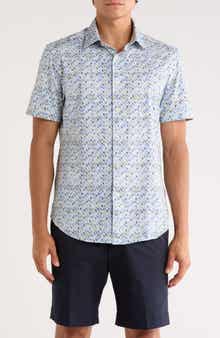 Bugatchi Miles Short Sleeve 8-Way Stretch OoohCotton® Button-Up Shirt