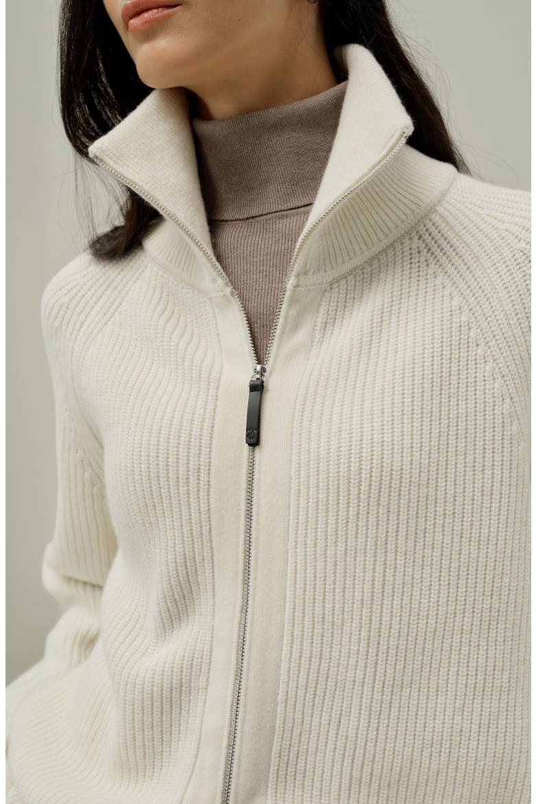 Women's Ribbed-knit Turtleneck Zip Cardigan, Alternate, color, White