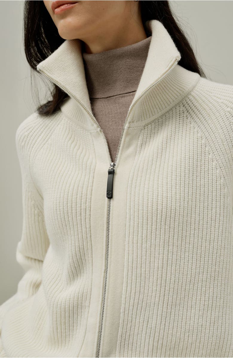 Lilysilk Ribbed-knit Turtleneck Zip Cardigan, Alternate, color, White