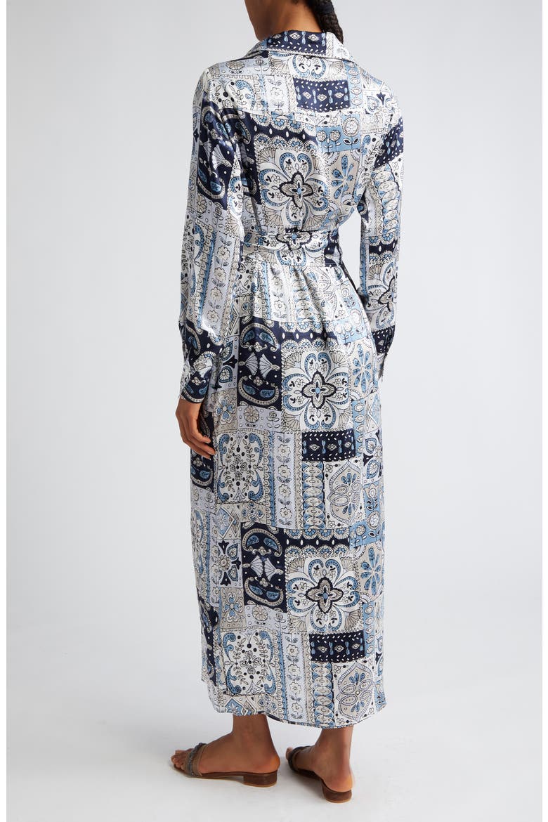 Paisley Patchwork Print Long Sleeve Silk Shirtdress, Alternate, color, BABY BLUE