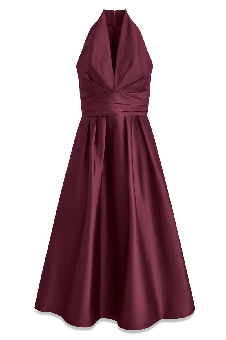 Plunge Neck Taffeta Midi Dress, Alternate, color, BERRY