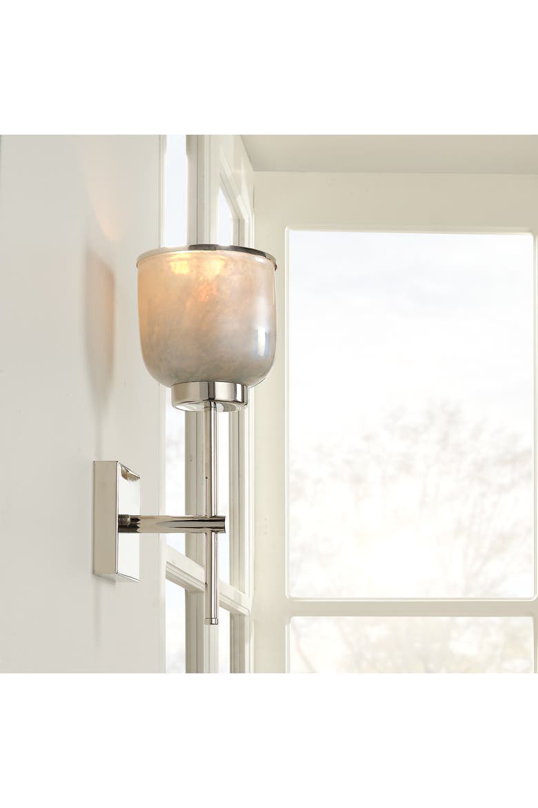 Vapor Single Sconce, Nickel and Blue Opal Metallic Glass, Alternate, color, Opal Blue Metallic Glass