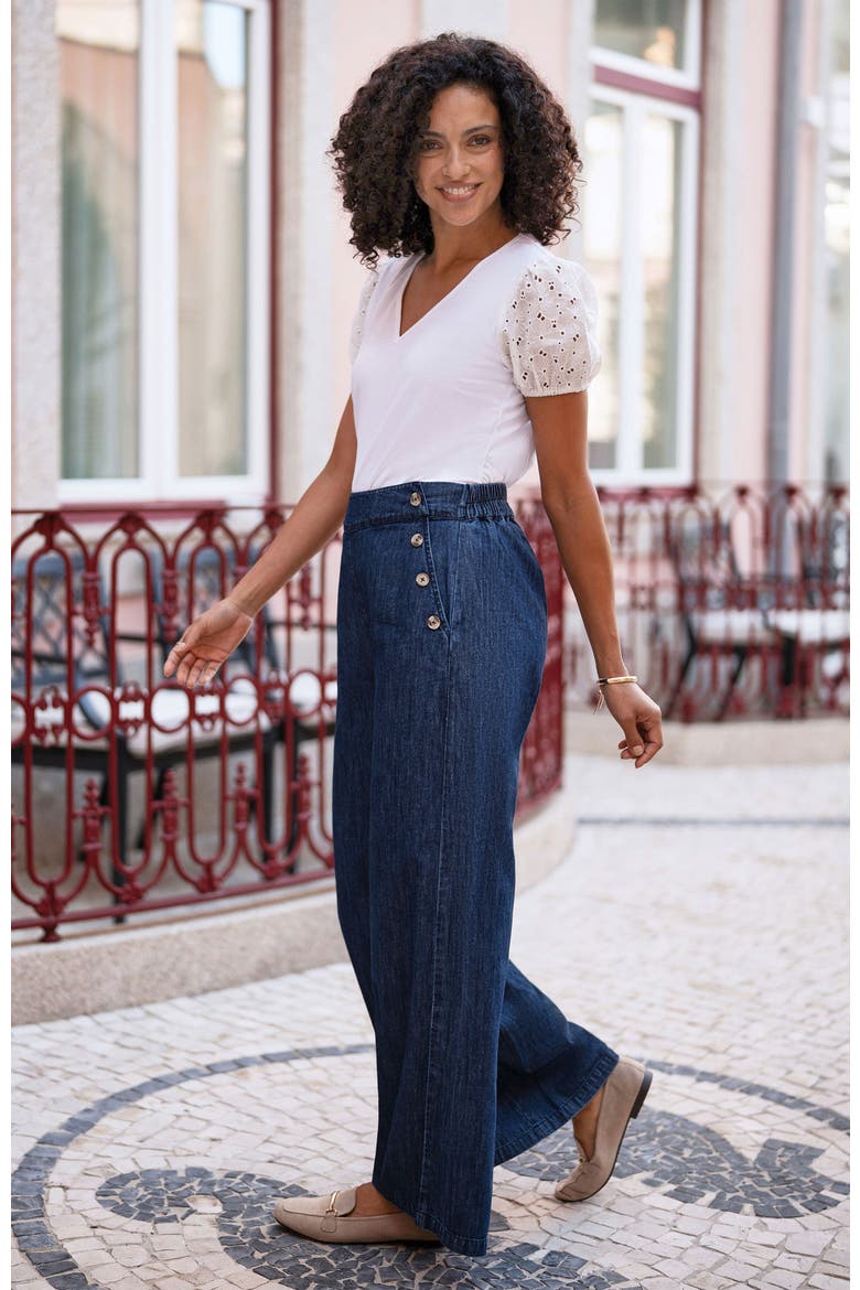 Chambray Wide Leg Trousers, Alternate, color, Blue