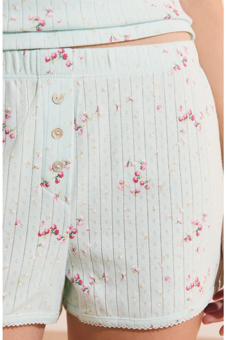 Katell Pointelle Cotton Pajama Shorts, Alternate, color, BLUE GREEN