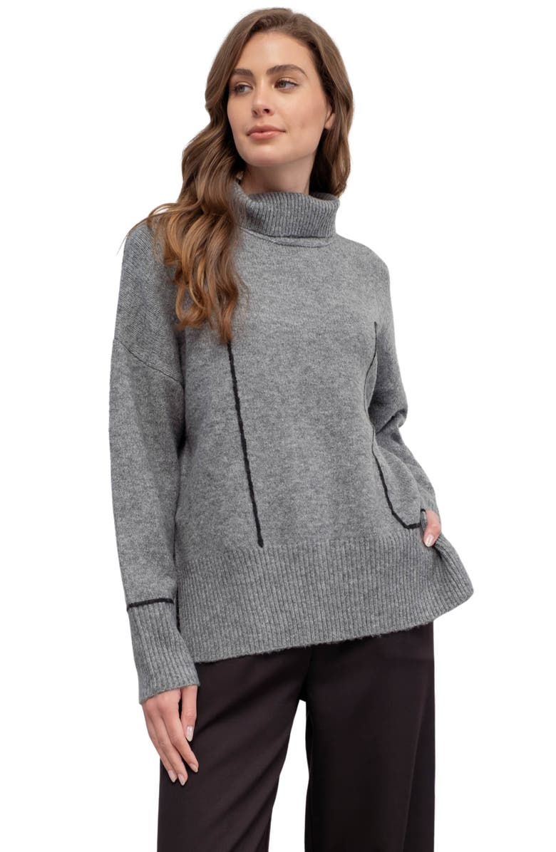 Blu Pepper Stripe Turtleneck Sweater, Alternate, color, Heather Grey