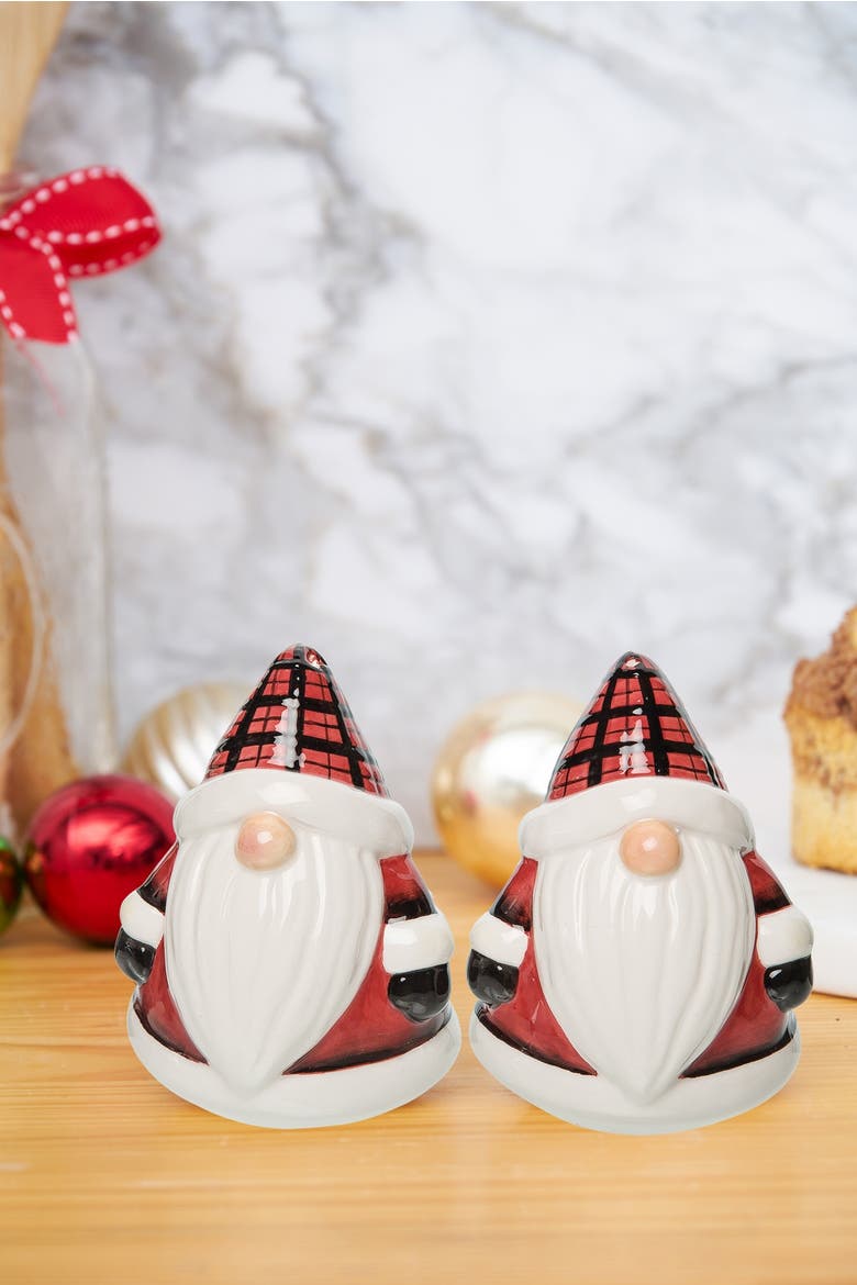 Plaid Gnome 3D Salt and Pepper Shakers, Alternate, color, Red