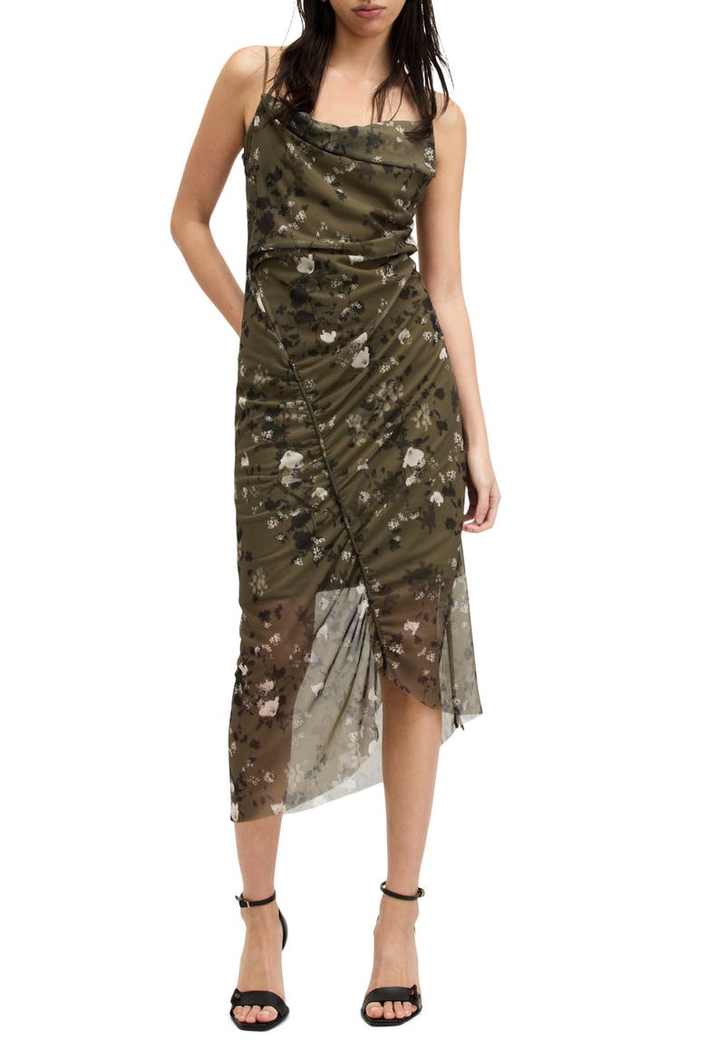 Ulla Kora Floral Mesh Slipdress, Main, color, KHAKI GREEN