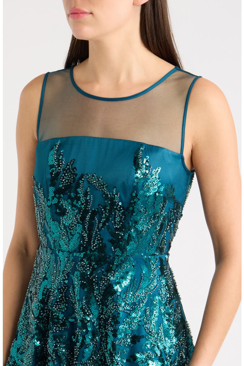 Illusion Sequin Sleeveless Cocktail Dress, Alternate, color, JEWEL