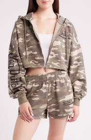 Von Dutch Camo Logo Cropped Full Zip Hoodie