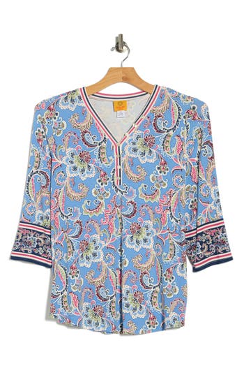 Ruby Rd. Ruby Rd Novelty Print Stripe Top In Multi