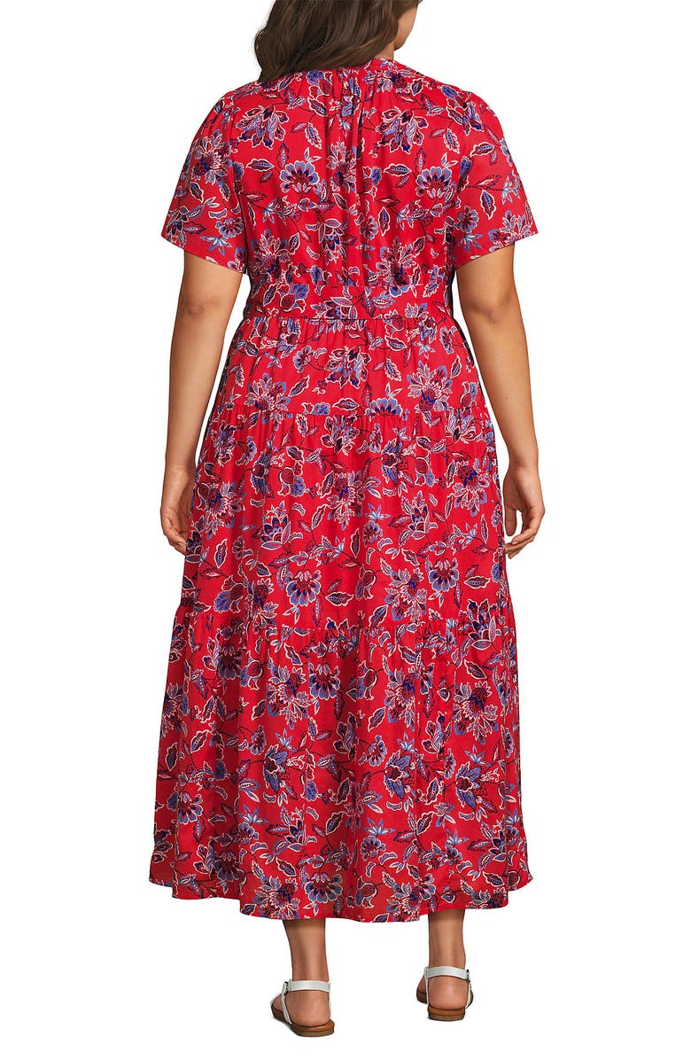 Lands' End Cotton Voile Button Front Maxi Dress, Alternate, color, Compass Red Vintage Floral
