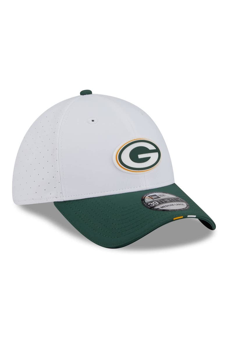 Men's New Era  White/Green Green Bay Packers 2025 NFL Training Camp 39THIRTY Flex Hat, Alternate, color, White