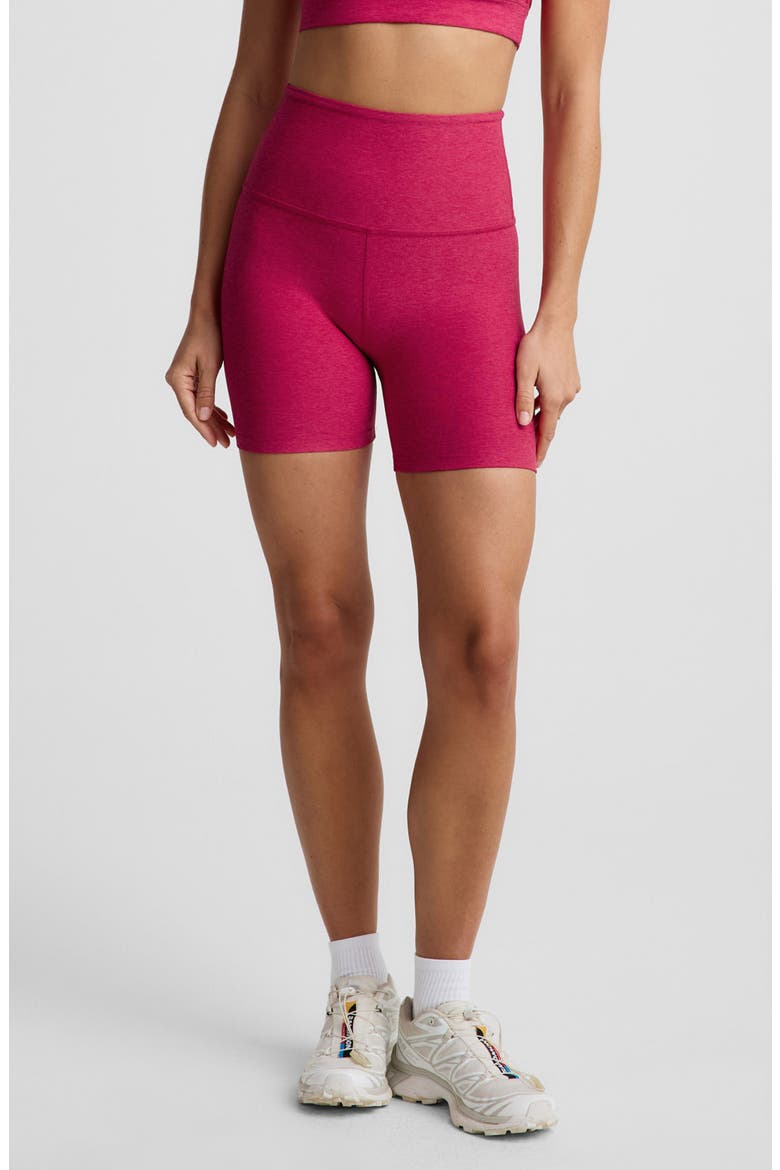 Keep Pace Space Dye Bike Shorts, Main, color, BERRY RED HEATHER