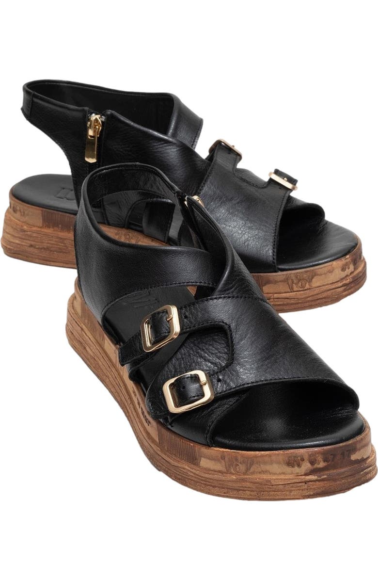 Forever & Always Shoes Levine Leather Buckled Side-Zip Sandal, Main, color, Black Leather