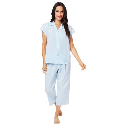 The Cat's Pajamas Poplin Cropped Pajama Set In Blue