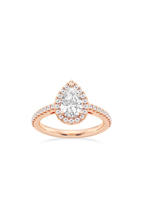 14K Gold Pear Cut Lab Created Diamond Halo Ring - 2.50ct.